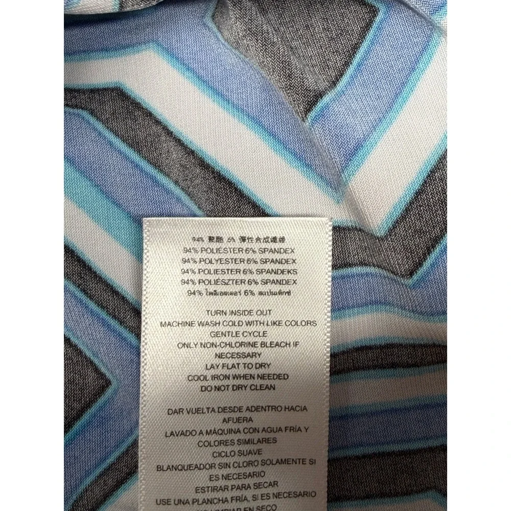 Michael Kors Top Womens Small Blue Geometric Lace Up V-Neck Mod Stretch‎ Office